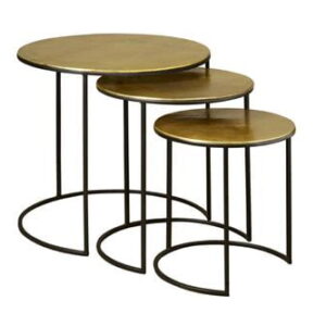 Iron side round table w alu top - Set van 3Brass antique